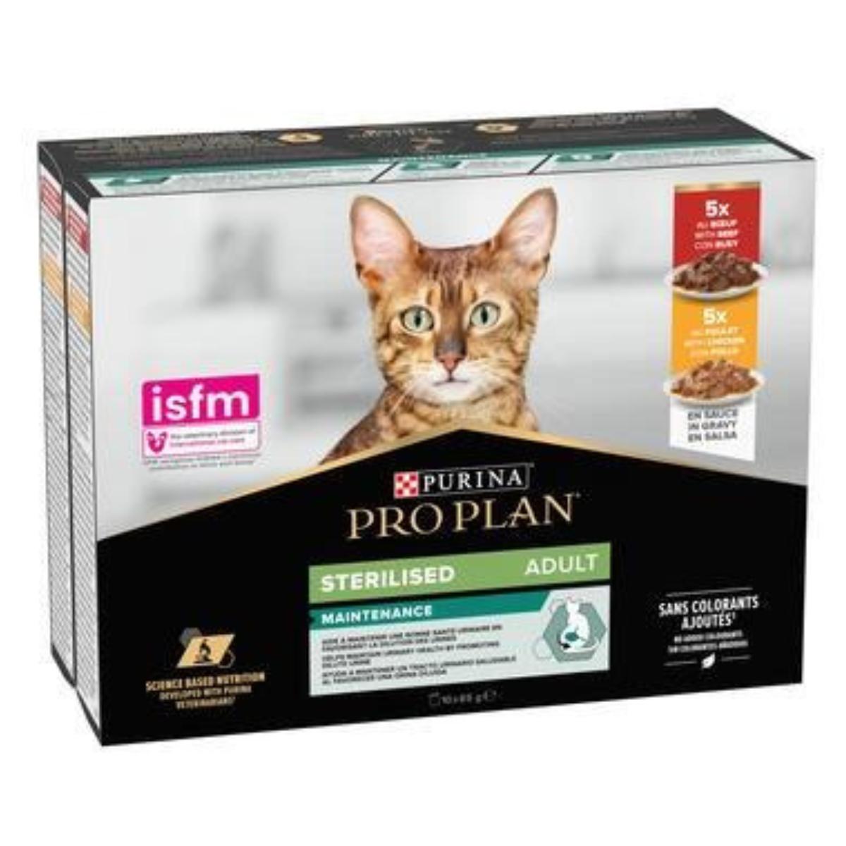 Pro Plan Chat adulte stérilisé Maintenance au poulet et au bœuf en sauce Purina 10 sachets de 85 g