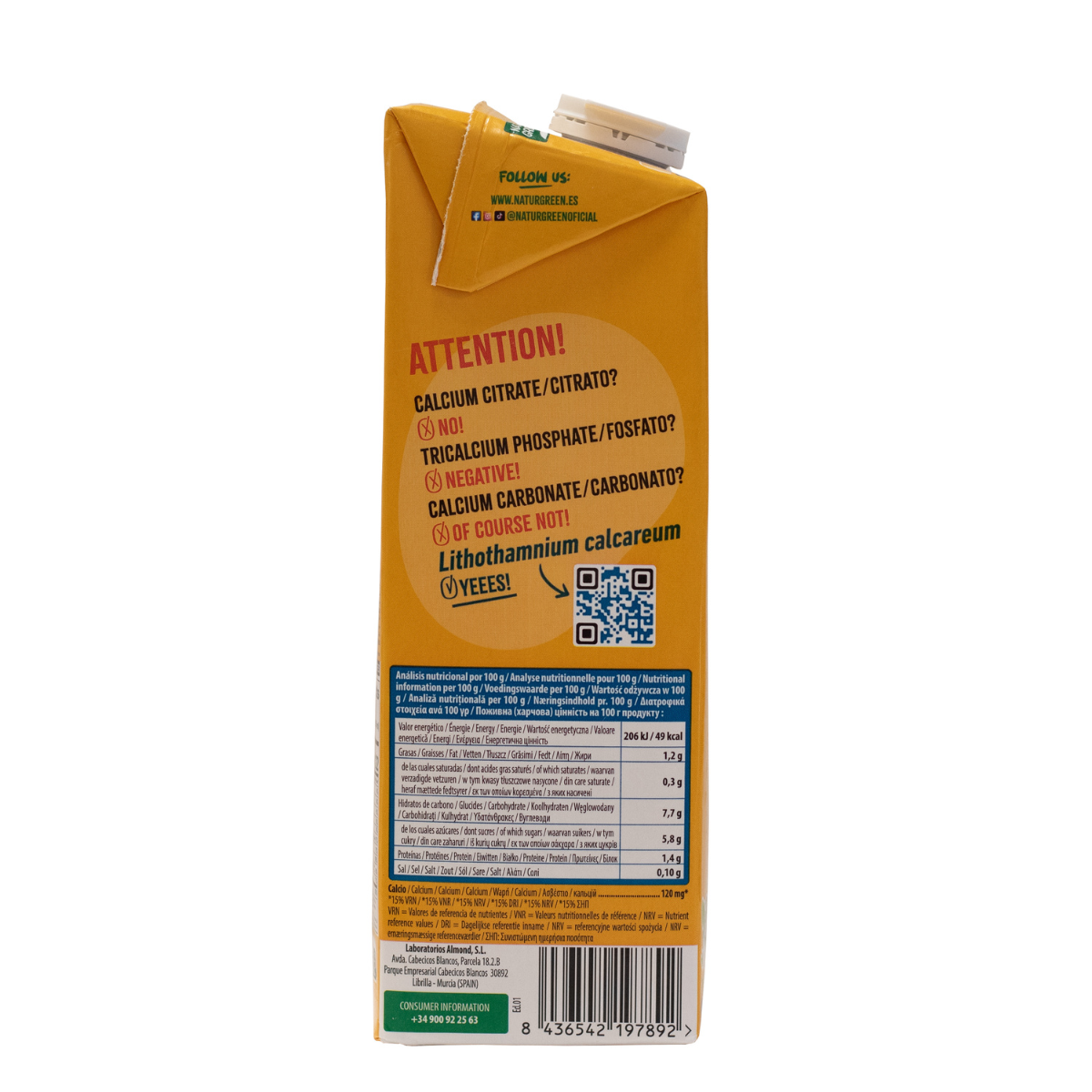 Boisson végétale à l'avoine sans sucres ajoutés, calcium Naturgreen 1 litre