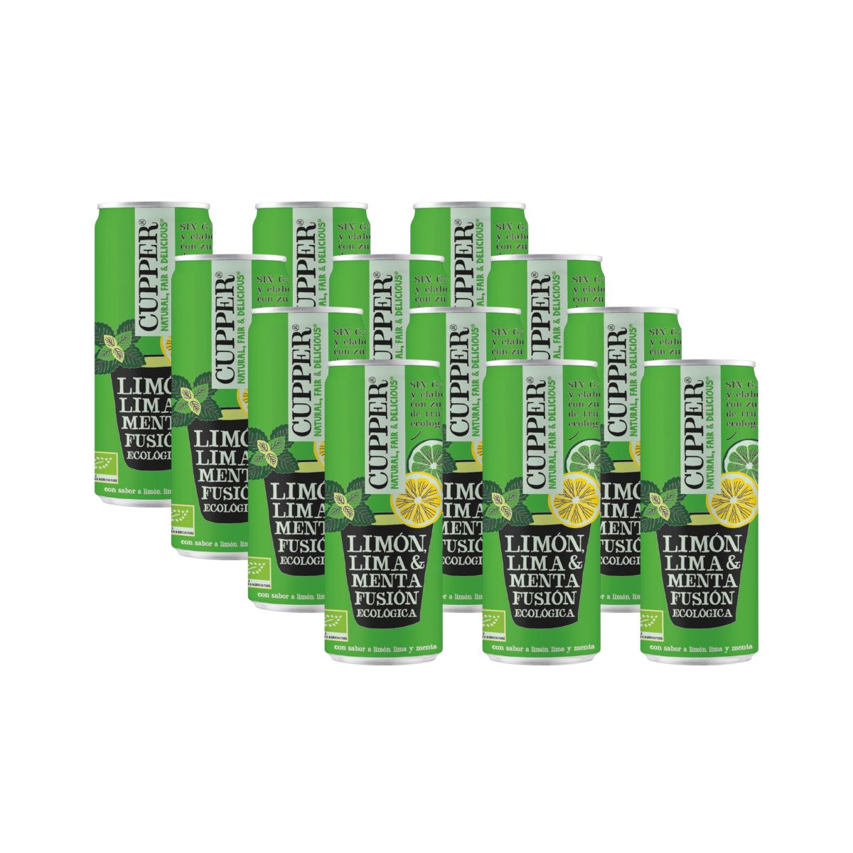 Pack x 12 Boisson rafraîchissante à la menthe, au citron et au citron vert Bio Cupper 250 ml