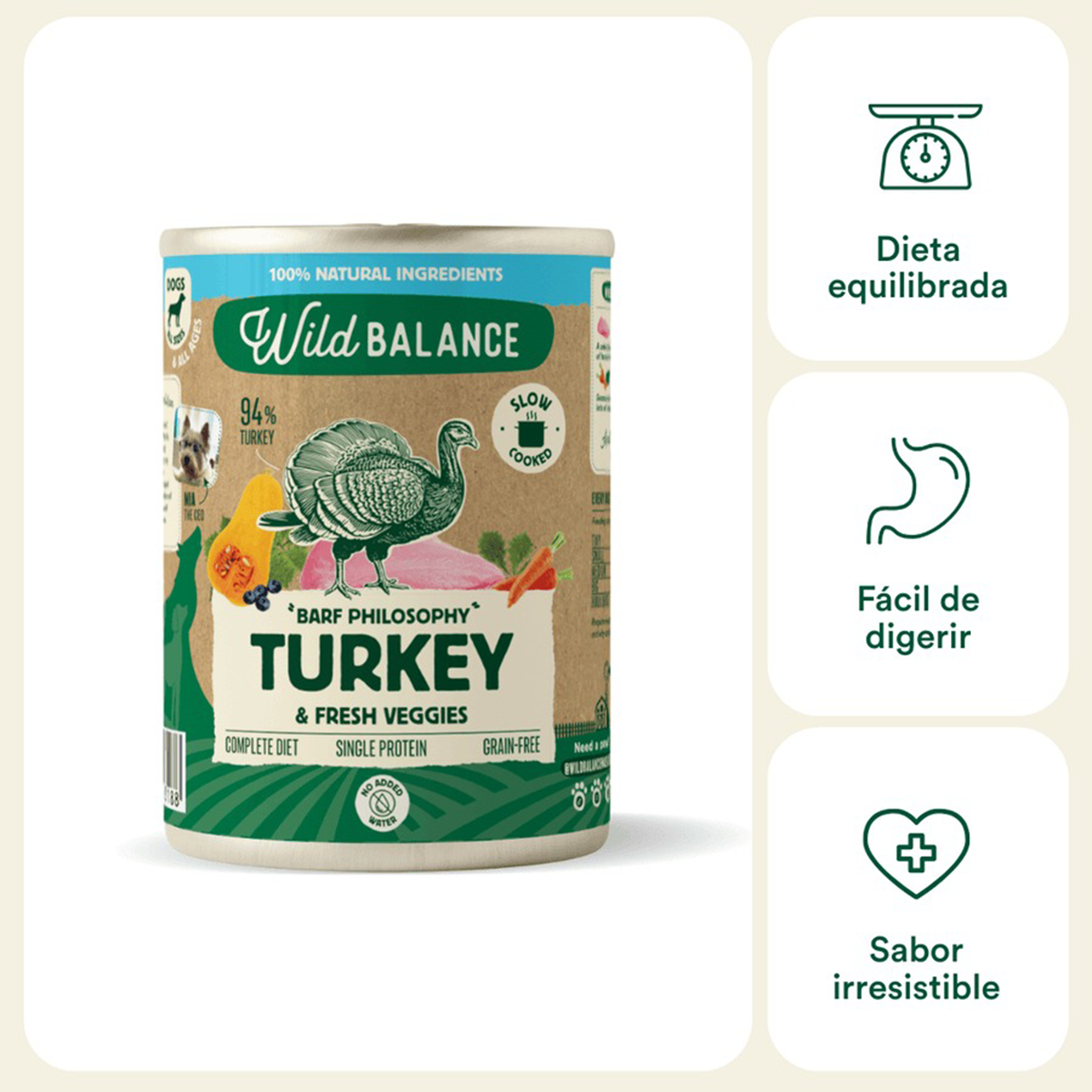 Menu completo BARF di tacchino per cani, Wild Balance, 400 g