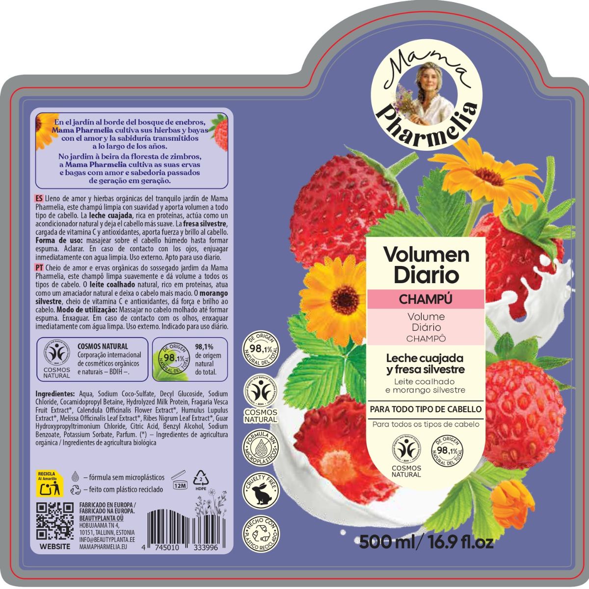 Shampoo con latte cagliato e fragola selvatica, Mama Pharmelia, 500 ml