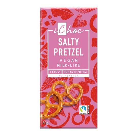 Fairtrade Organic Vegan Chocolate Bar with Pretzel Pieces iChoc 80 g