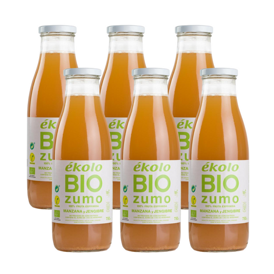 Pack of 6 Ékolo 100% Organic Apple and Ginger Juices, 750 ml