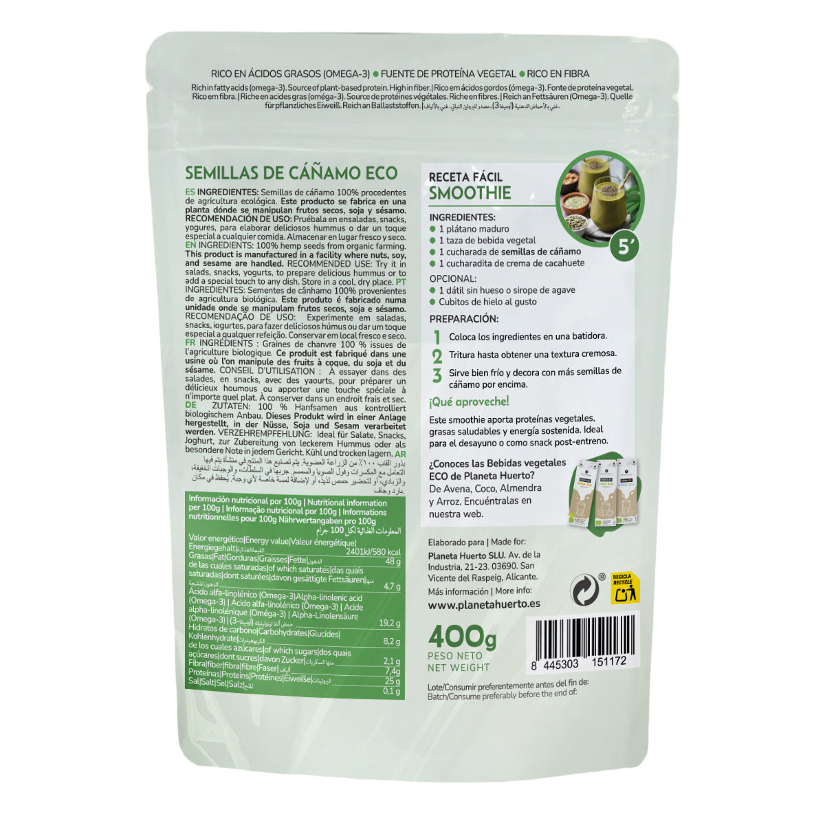 Hennepzaad gepeld ECO Planeta Huerto 400 g