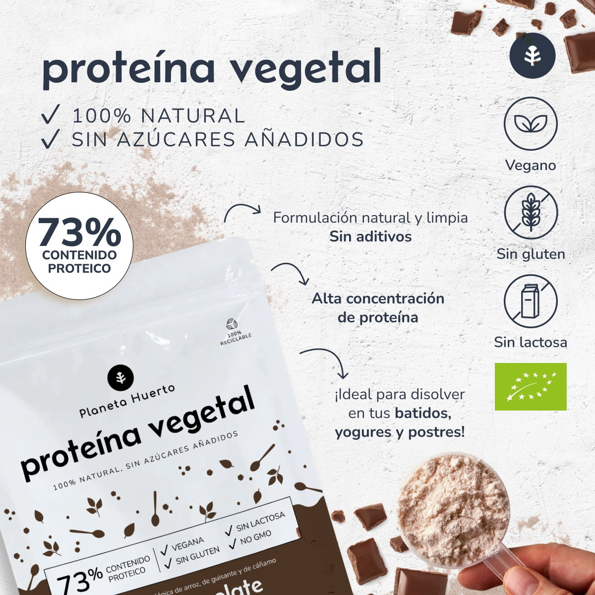 Plantaardige Eiwit ECO 73% chocolade Planeta Huerto 500 g