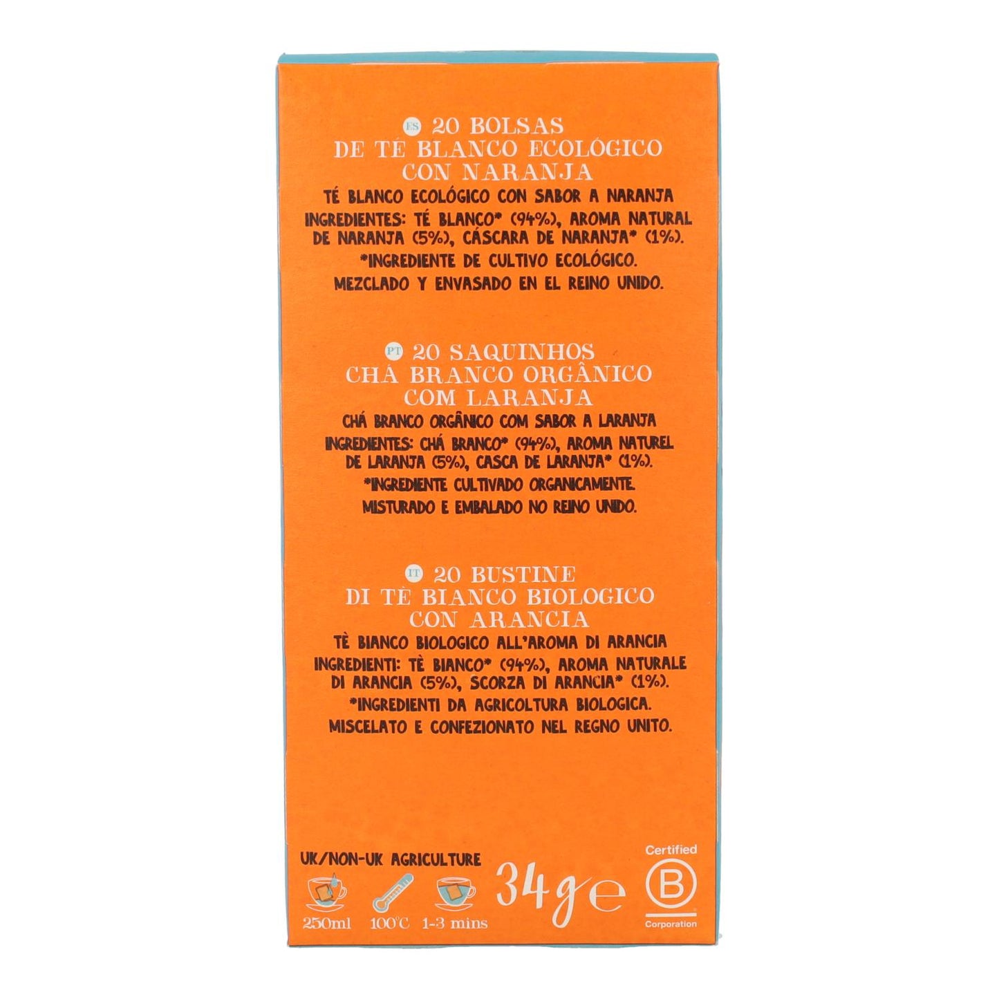 Thé blanc bio à l'orange, 20 sachets 