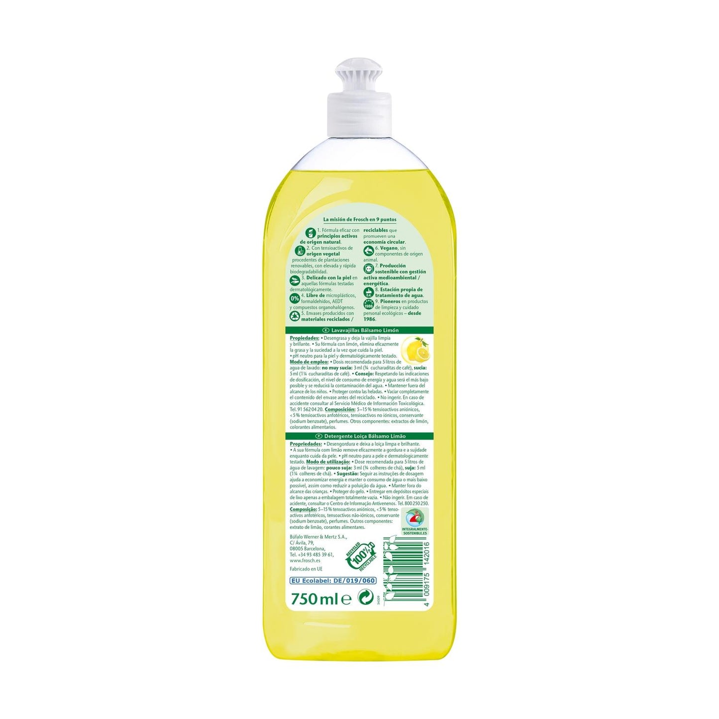Confezione da 2 detersivi per lavastoviglie al limone Eco Frosch 750 ml