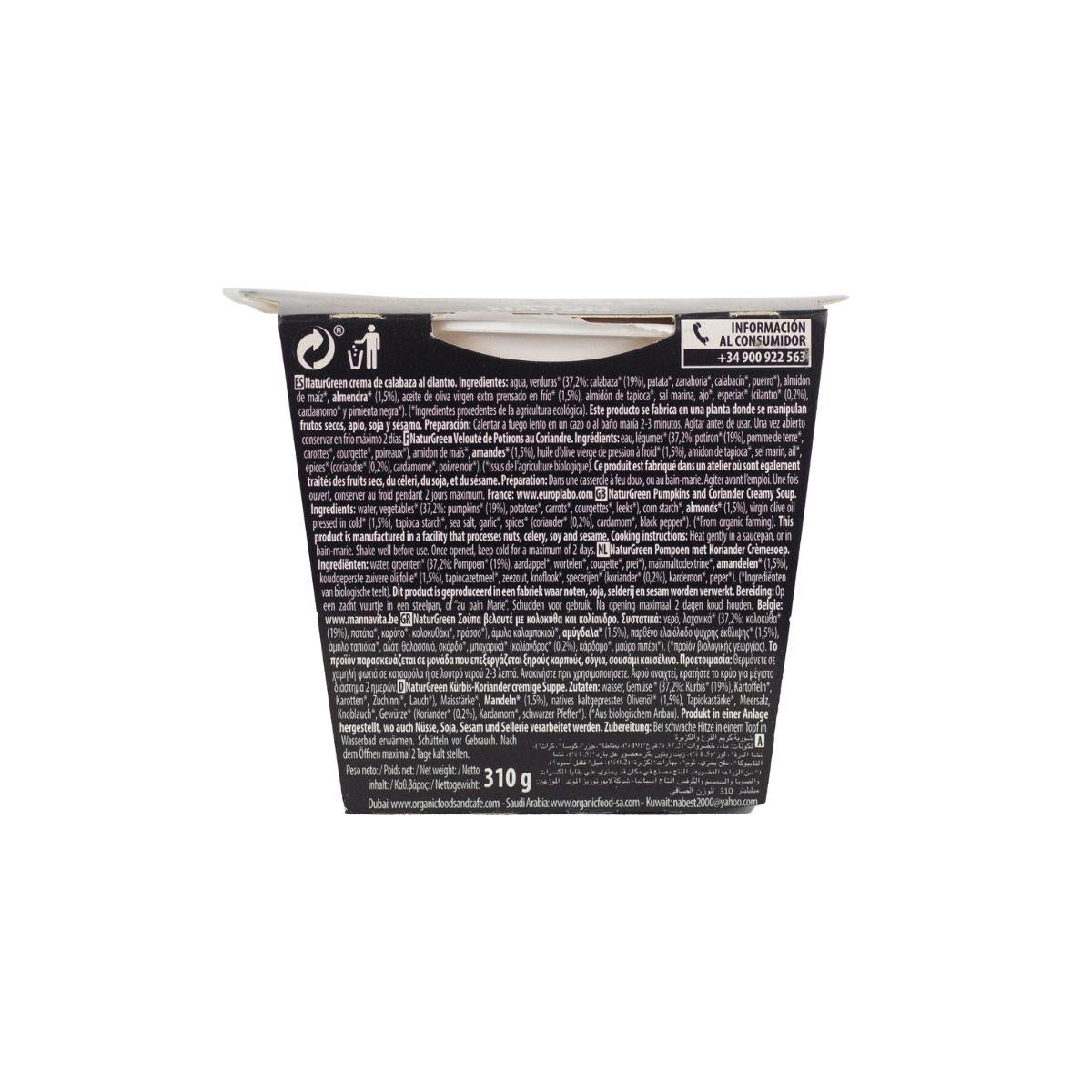 Crema de Calabaza y Cilantro Naturgreen, 310 g