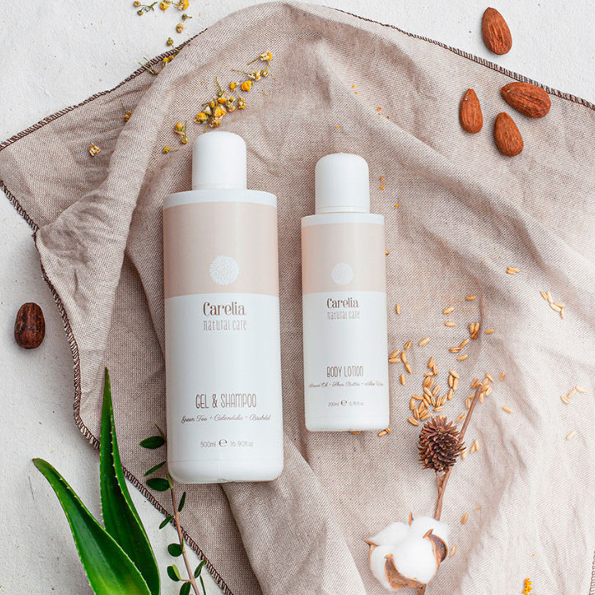 Loción Corporal segura durante el embarazo de Almendras Dulces, Manteca Karité y Aloe Vera Carelia 200 ml