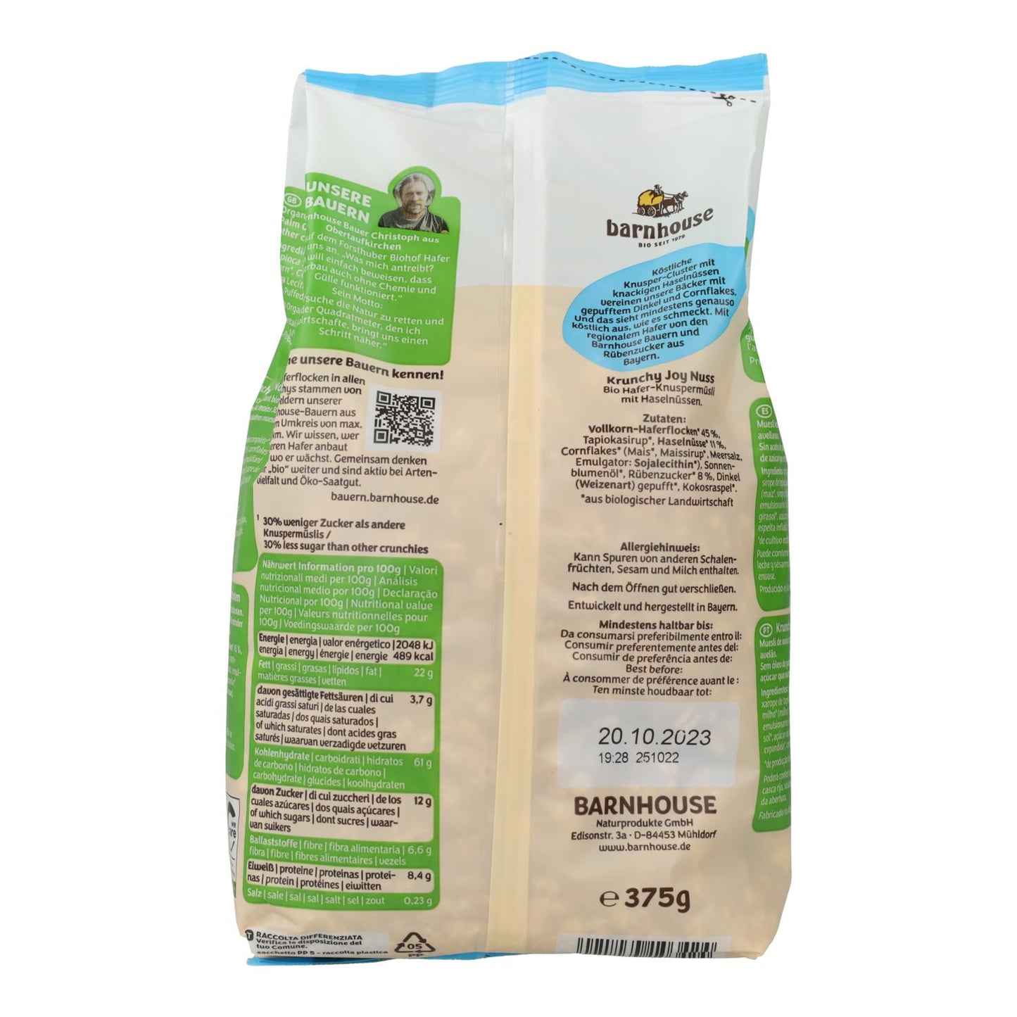 Krunchy Joy muesli met biologische hazelnoten Barnhouse 375 g