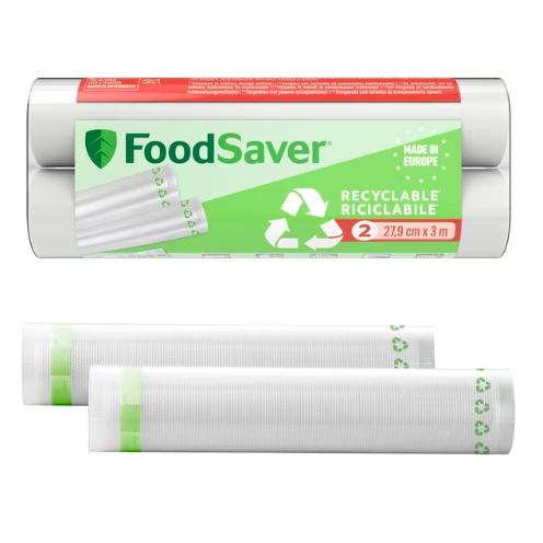 2 Rollen Vakuumverpackungsfolie 100 % recycelbar 28 cm x 3 m FoodSaver