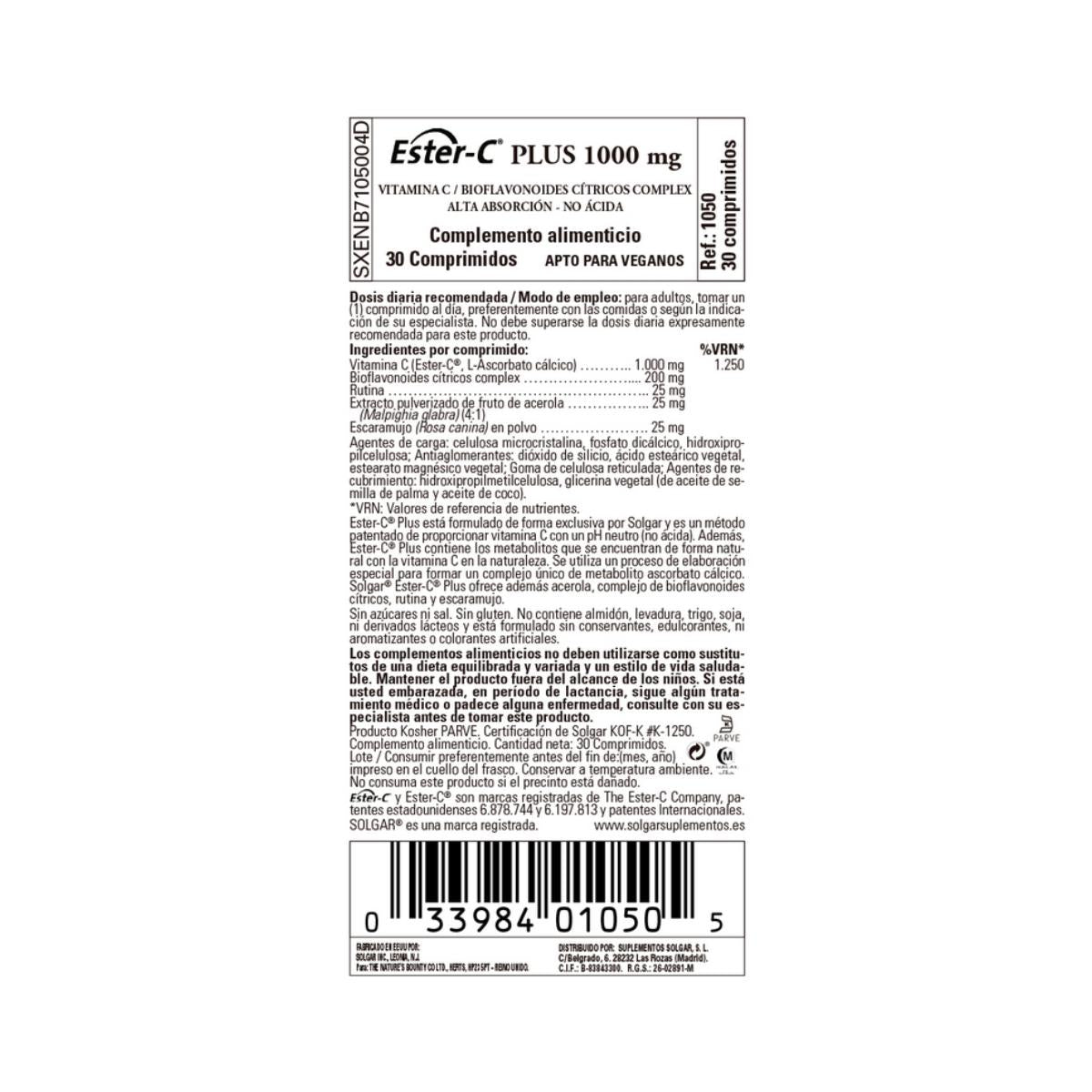 Ester C plus Vitamine C, 30 comprimés de 1000 mg