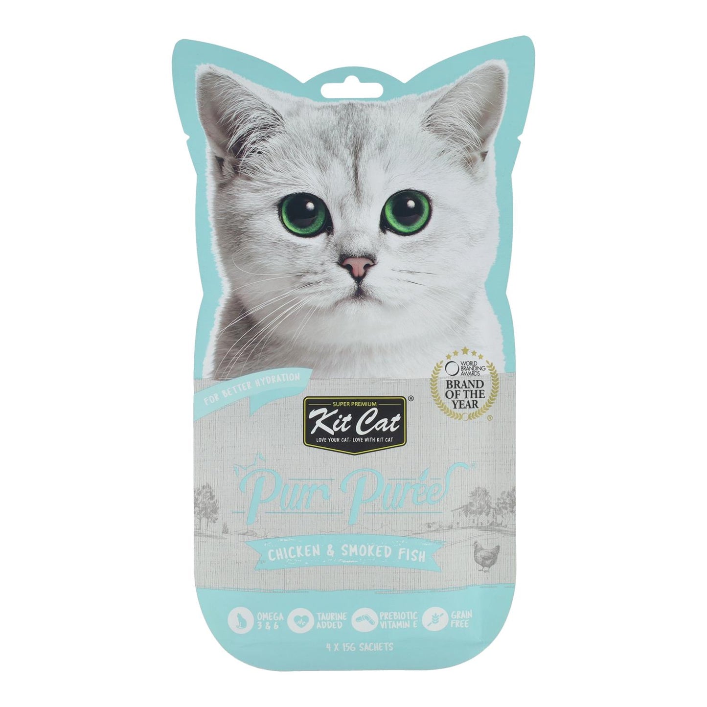 Kit Cat PurrPuree – Huhn und geräucherter Fisch 60 g Cremiger Snack für Katzen