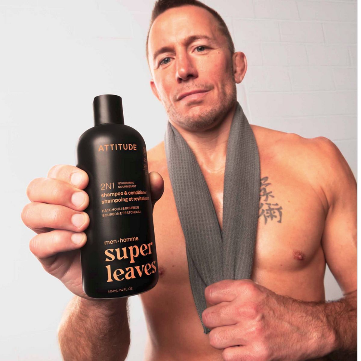 Super leaves Shampooing et après-shampooing 2 en 1 - Patchouli et bourbon, Attitude, 415 ml