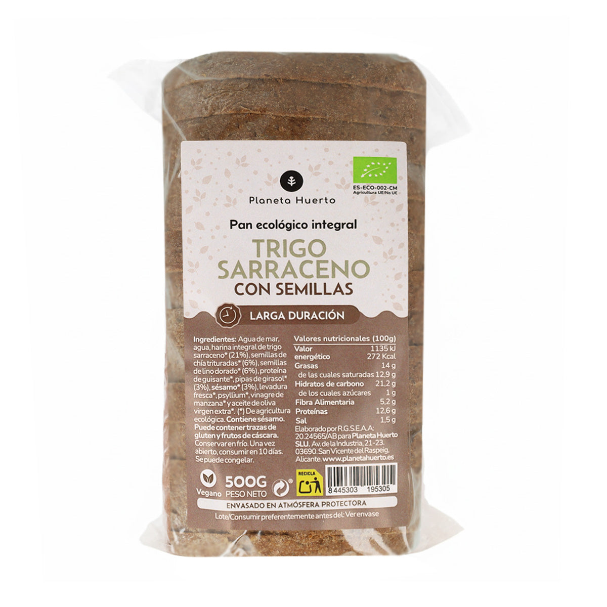 Pain complet protéiné au sarrasin et aux graines ECO Planeta Huerto 500 g