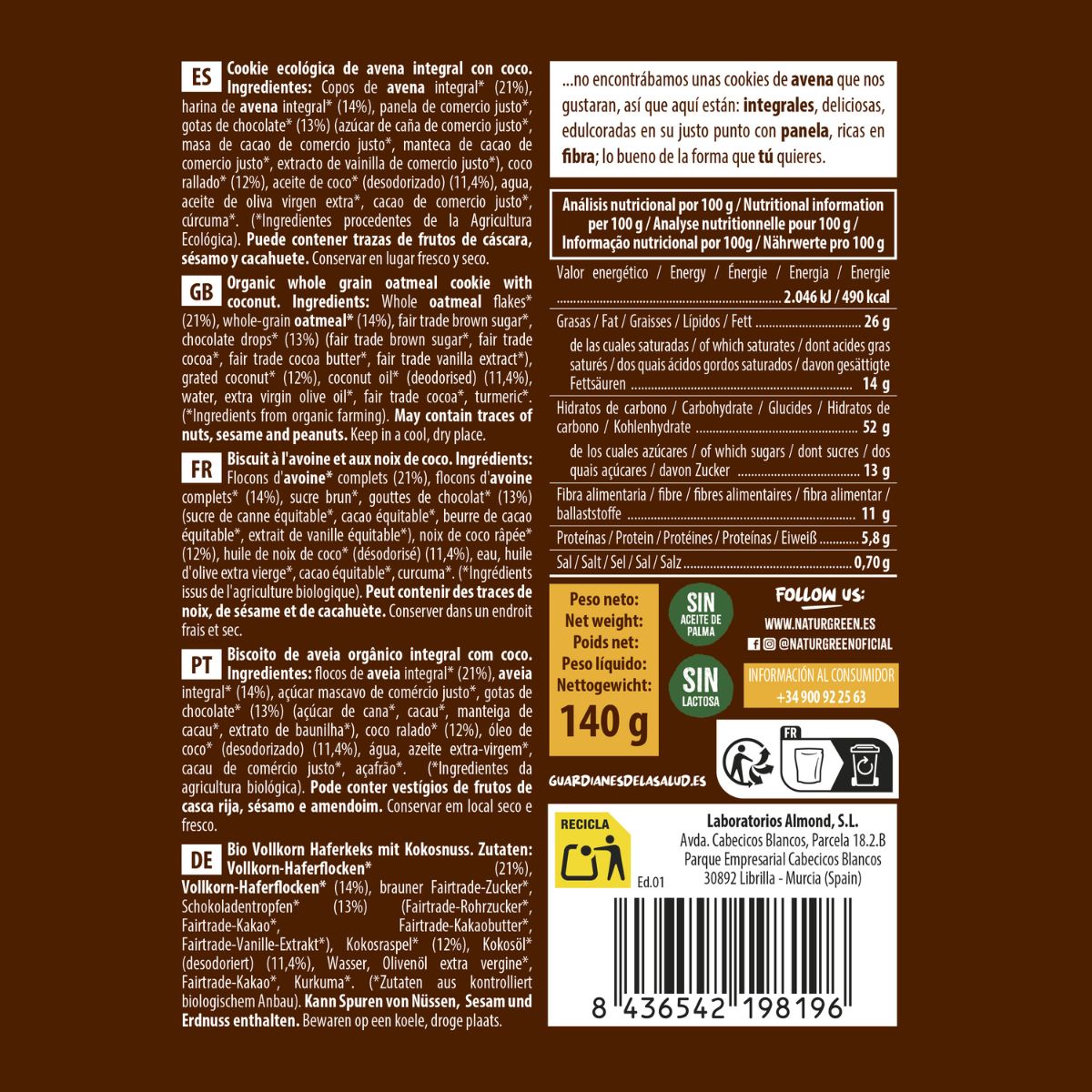 Biologische havermoutkoekjes met kokos NaturGreen 140 g