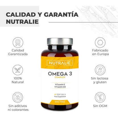 Omega 3 Complex 2000 mg + vitamine E en D3 DHA EPA Nutralie 60 softgels