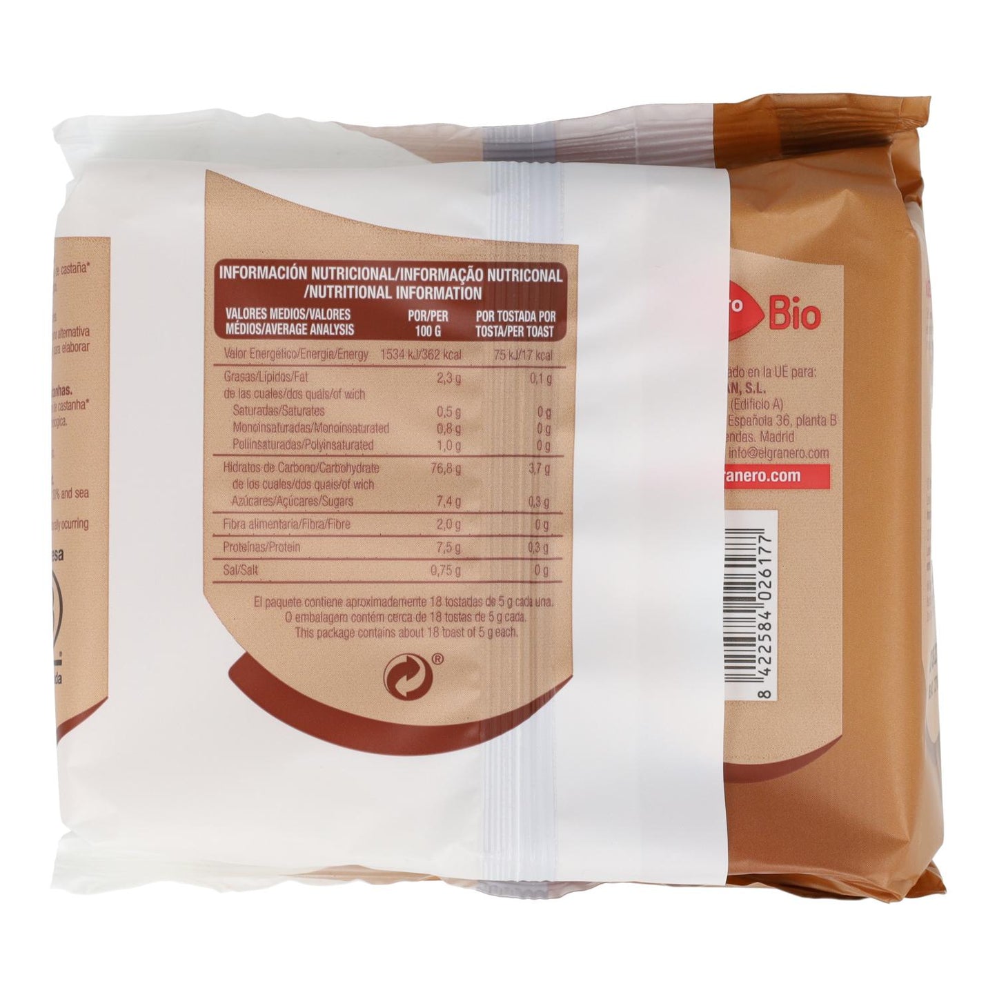Glutenfreie Bio-Kastanien-Toasts El Granero, 100 g