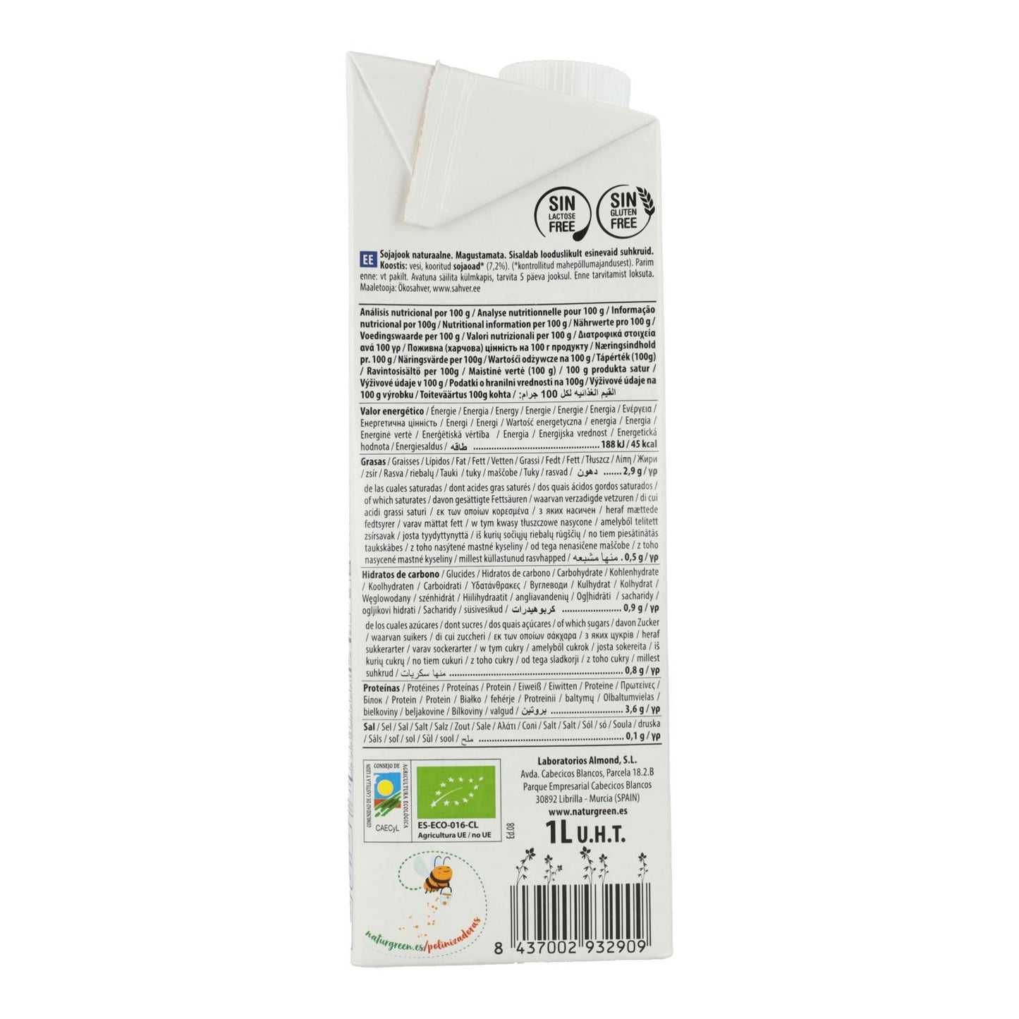 Pakket 6 x Nature BIO sojadrank zonder suikers NaturGreen 1 L