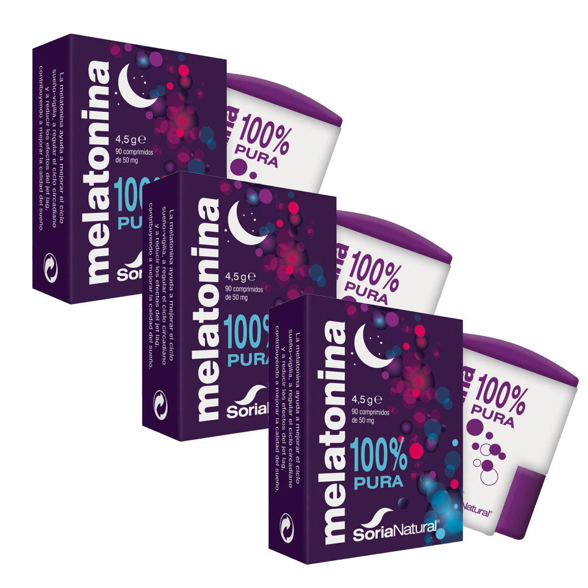 Pack of 3x Melatonin Soria Natural, 90 tablets