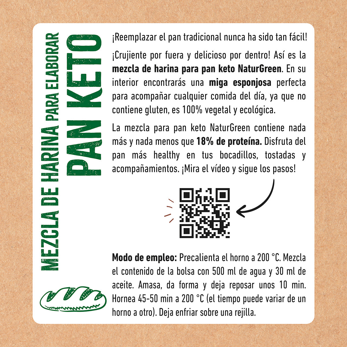 Mélange de farine pour pain cétogène sans gluten NaturGreen 400 g