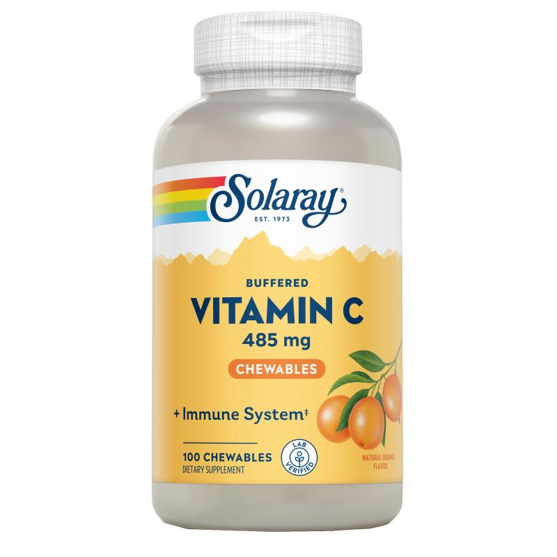 Vitamine C kauwtabletten met sinaasappelsmaak 500 mg Solaray, 100 tabletten.