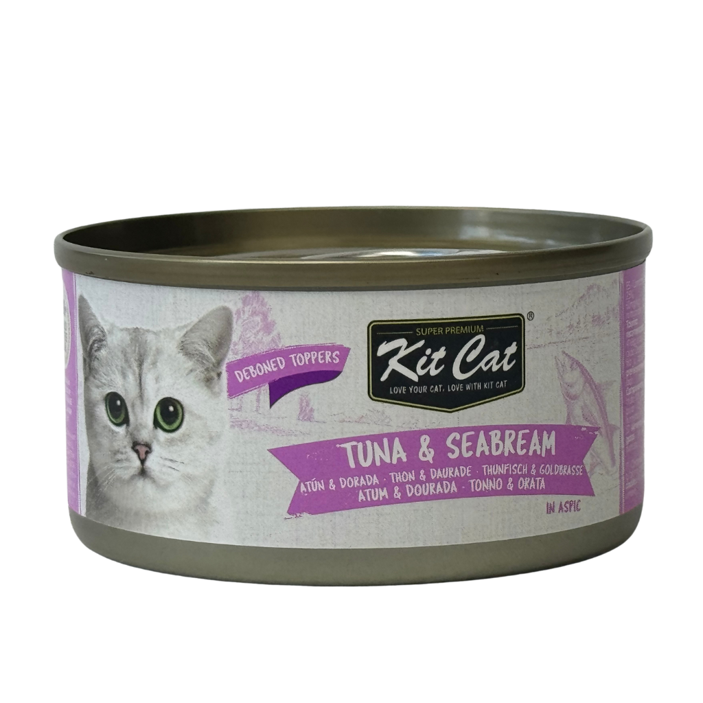 Kit Cat Lata Toppers - Tonno e Orata 80 g Cibo umido per gatti
