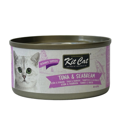 Kit Cat Lata Toppers - Tonno e Orata 80 g Cibo umido per gatti