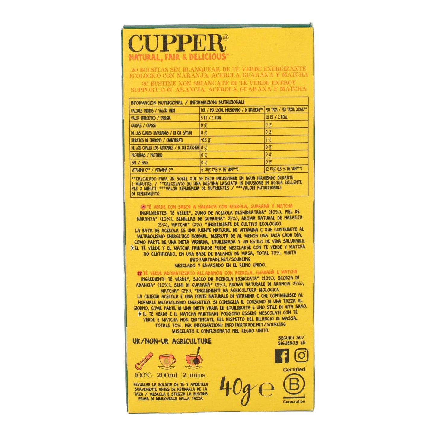 Tè verde energizzante Bio Cupper 20 bustine