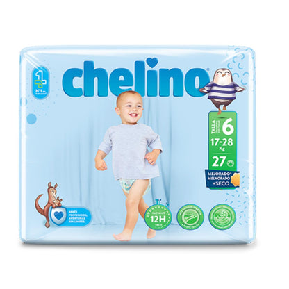 Pack of 6x T6 Junior Nappies (17-28 kg) 27 units, Chelino