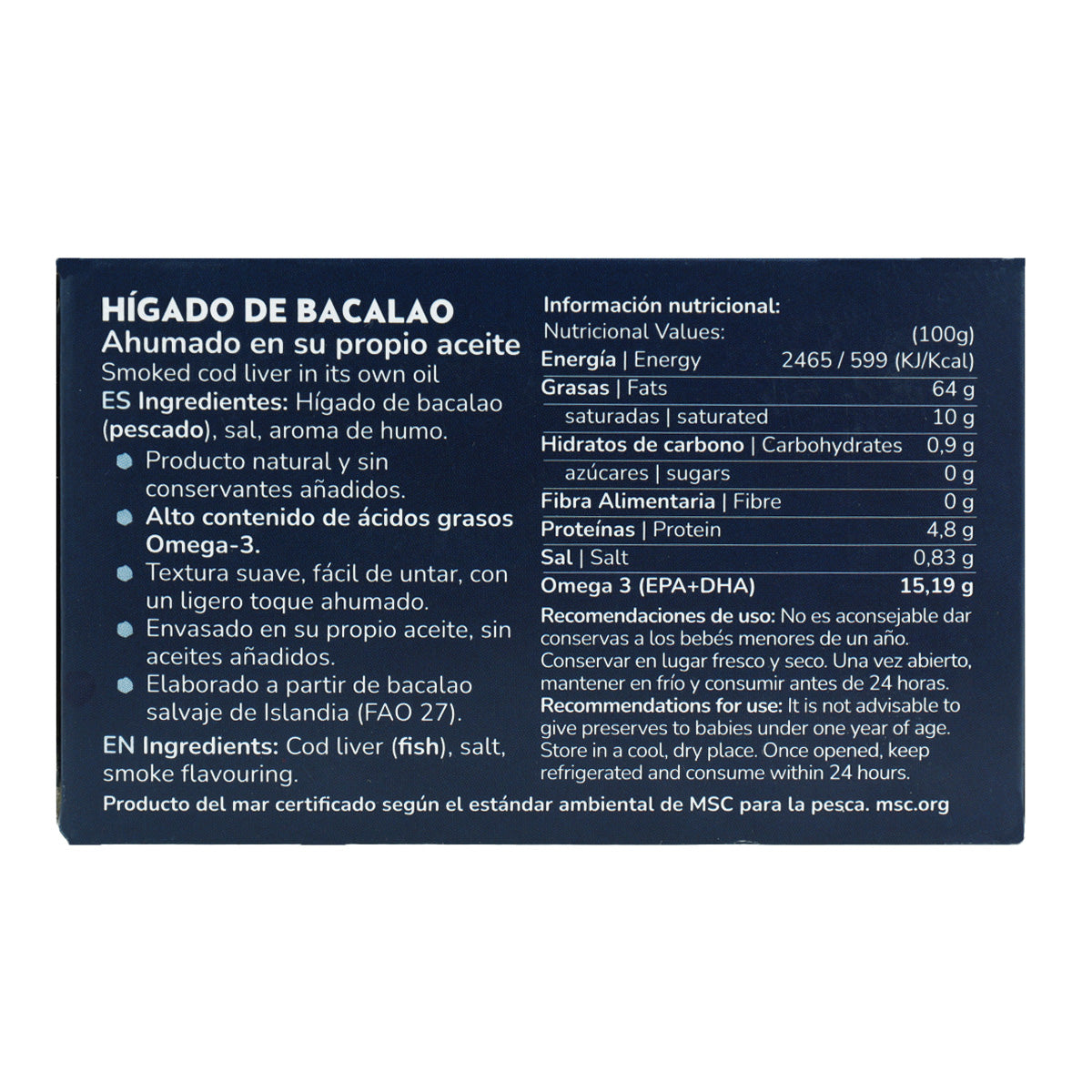 Pack of 12 cod liver in its own oil, Planeta Huerto, 120 g