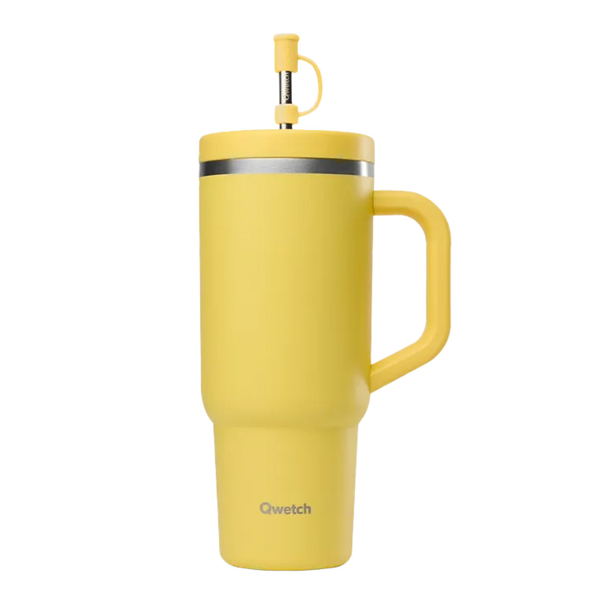 Gobelet de voyage avec anse et paille Abricot mat, Qwetch, 900 ml