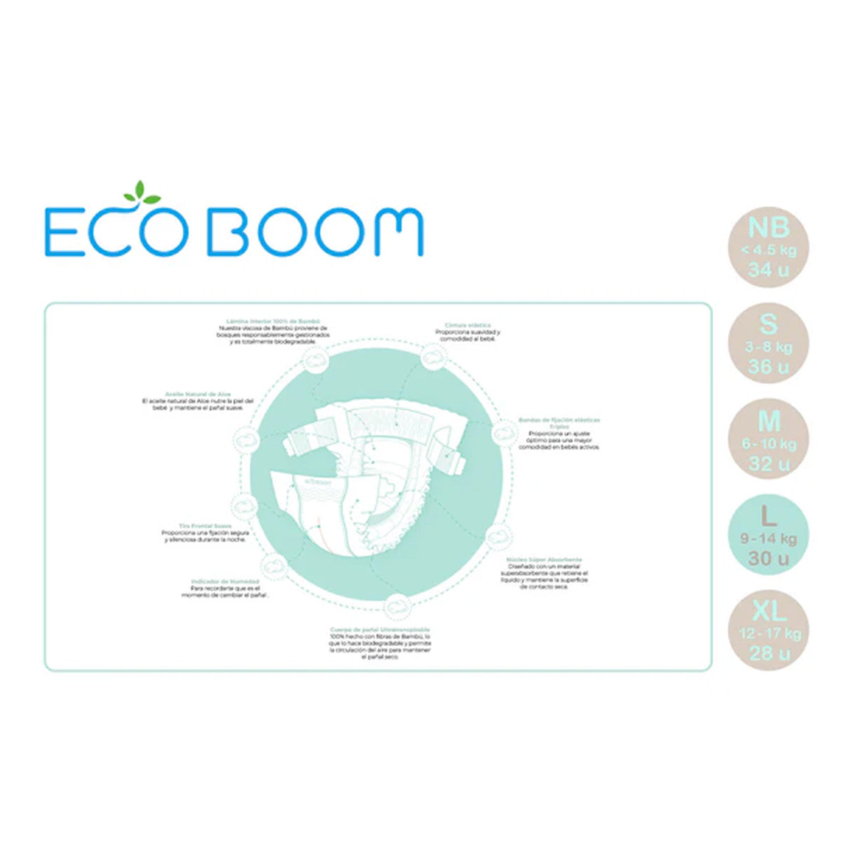 Bambuswindel Pure Premium ECO BOOM T4/L (9 bis 14 kg) 30 Stück