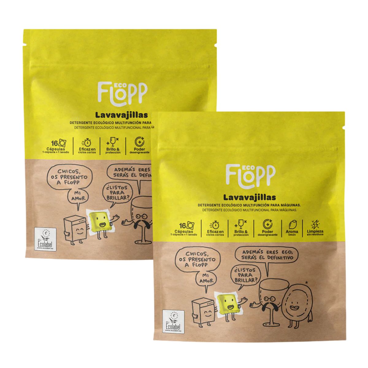 Pack of 2 x ECO Flopp Gel Dishwasher Tablets 16 caps