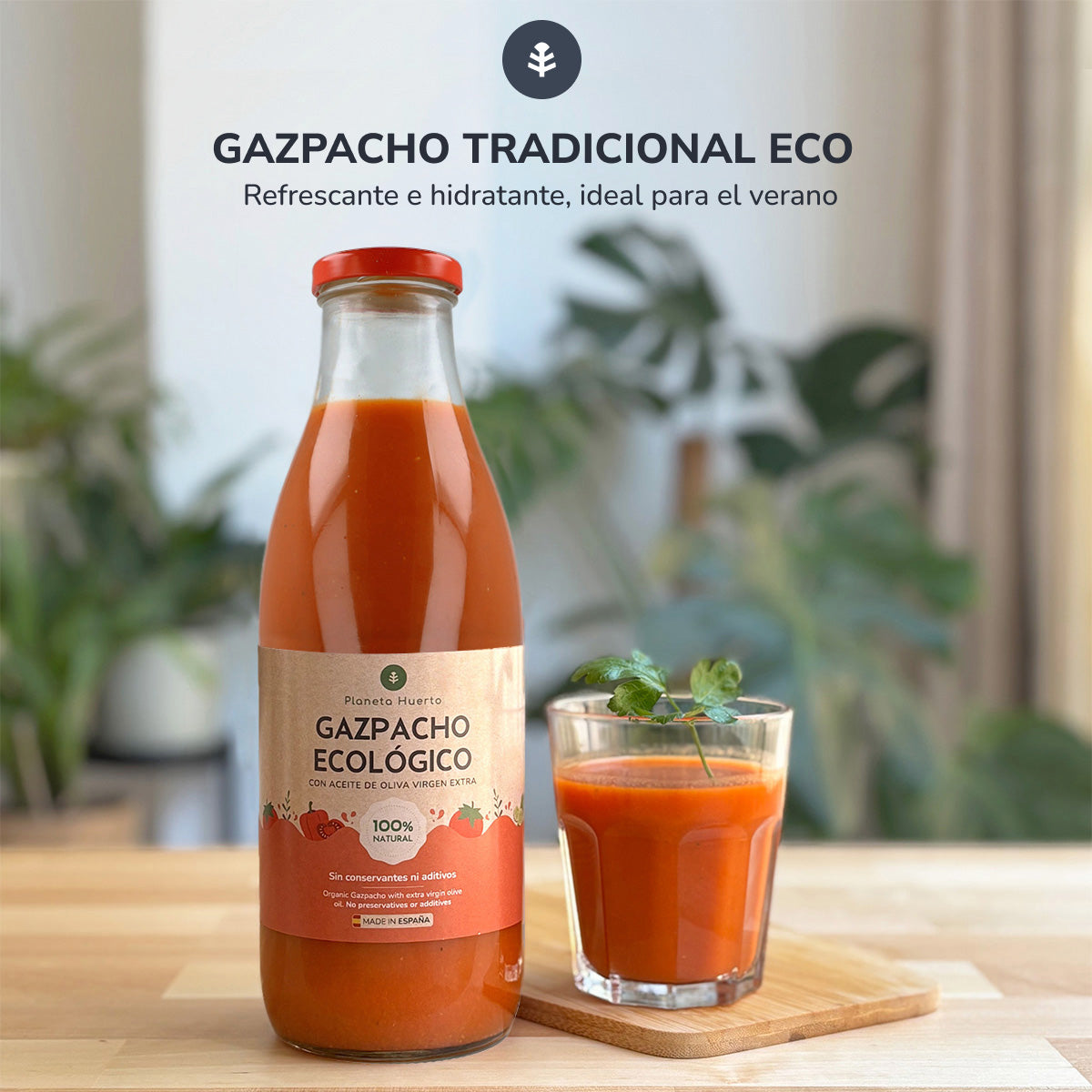 3er-Packung traditioneller Bio-Gazpacho mit nativem Olivenöl extra Planeta Huerto 1 l