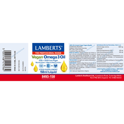 Omega 3 wegańska w płynie, Lamberts, 150 ml