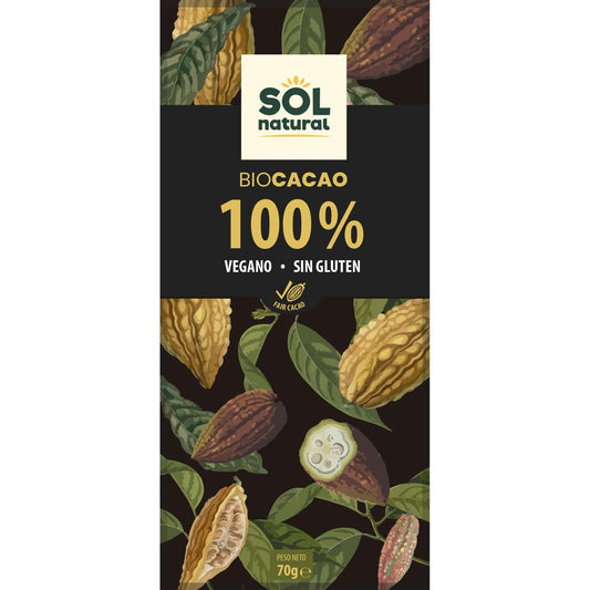 Veganistische chocolade 100% biologische cacao Sol Natural 70 g