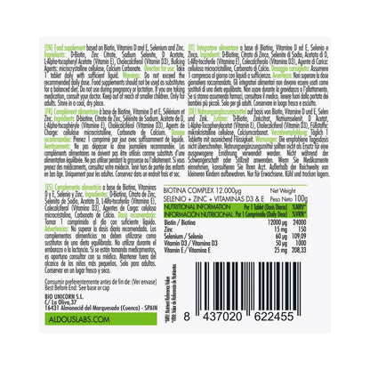 Biotine avec zinc, sélénium, vitamine D3 et vitamine E, 400 comprimés Aldous Labs