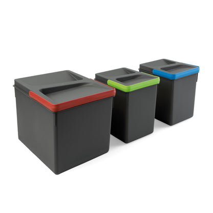 Contenitori per cassetti da cucina Recycle, altezza 216, 1x12 + 2x6, plastica grigio antracite, plastica, Emuca