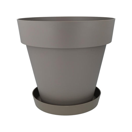 Confezione vaso con piattino color tortora Tes 26 x 24 cm