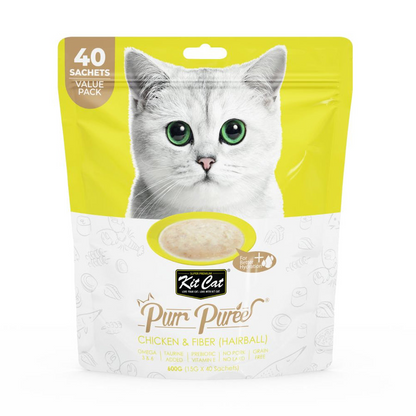 Kit Cat PurrPuree Value Pack – Huhn und Ballenhaar – Kit Cat 40 x 15 g Cremiger Snack für Katzen