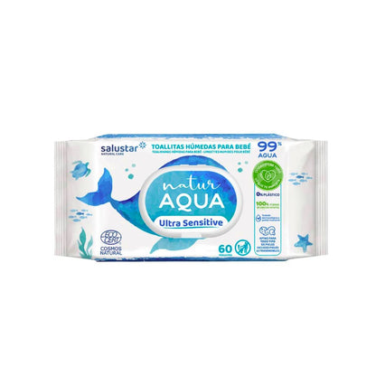 Lingettes humides pour bébé Natur Aqua 60 unités