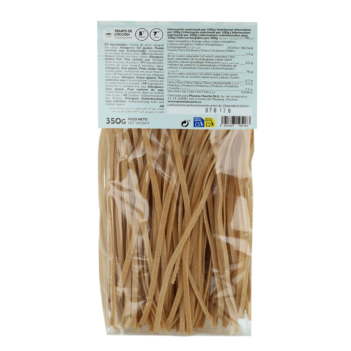 Tagliatelles de riz complet ECO sans gluten Planeta Huerto 350 g