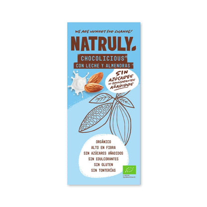 Tablette de chocolat au lait bio Natruly Chocolicious aux amandes 85 g