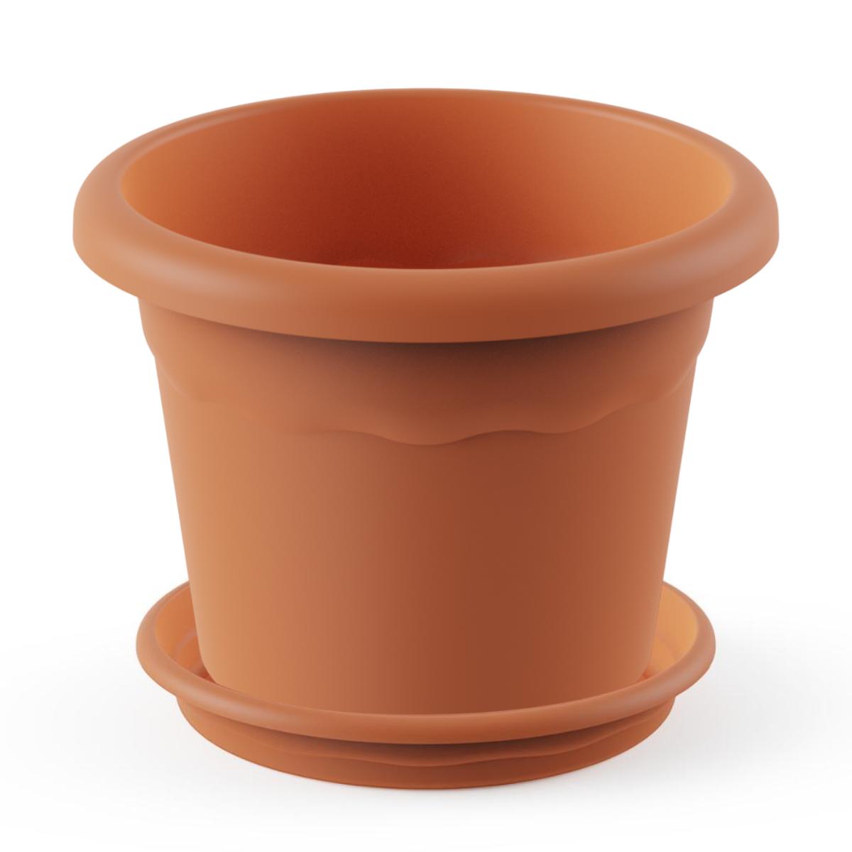 Confezione vaso rotondo con piattino color terracotta Terra 30 x 22 cm