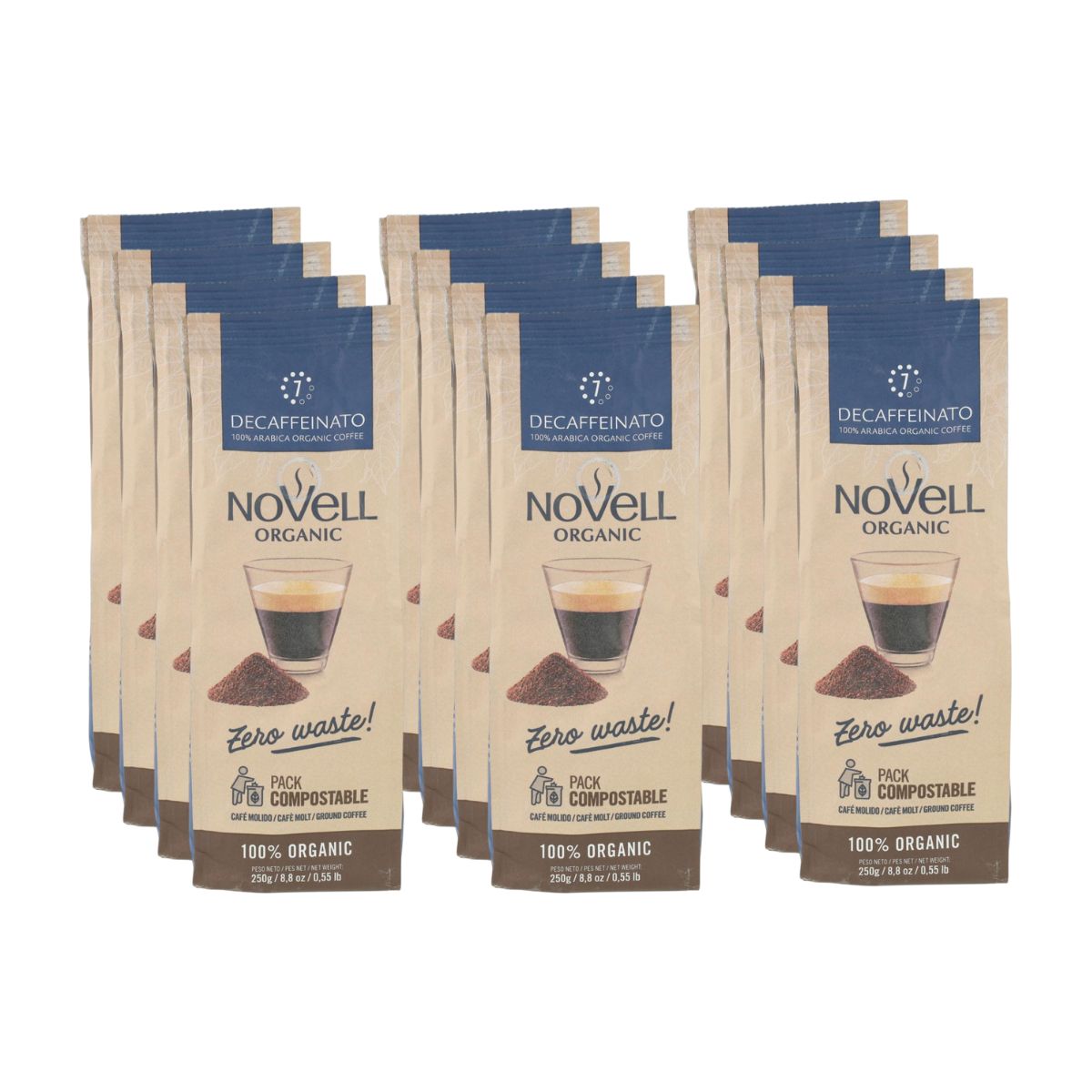 12er-Pack ECO-Entkoffeinierter gemahlener Kaffee 250 g