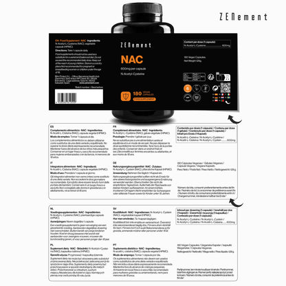 NAC N-Acetil-Cisteina, 600 mg Zenement, 180 compresse vegane  NAC 600 mg