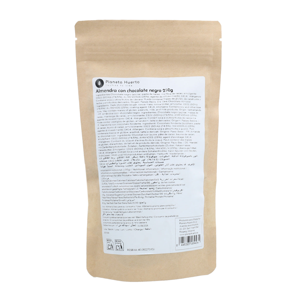 Mandlar med mörk choklad Planeta Huerto 250gr