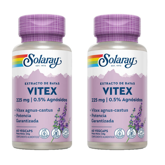 Pack of 2 Solaray Vitex (Chaste Tree) 60 VegCaps - Gluten-free. Suitable for vegans.