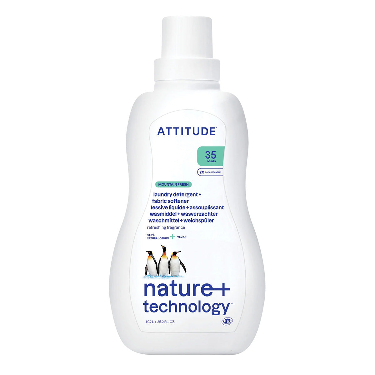 Lessive et adoucissant 2 en 1 Nature + technologie Mountain Essence, Attitude, 35 lavages